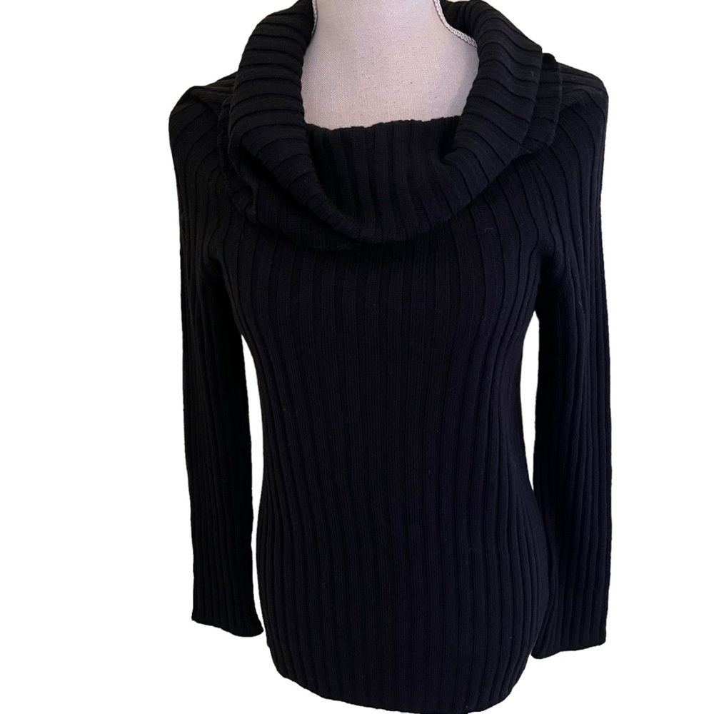 MaxMara Black Virgin Wool Ribbed Cowl Neck Sweater L